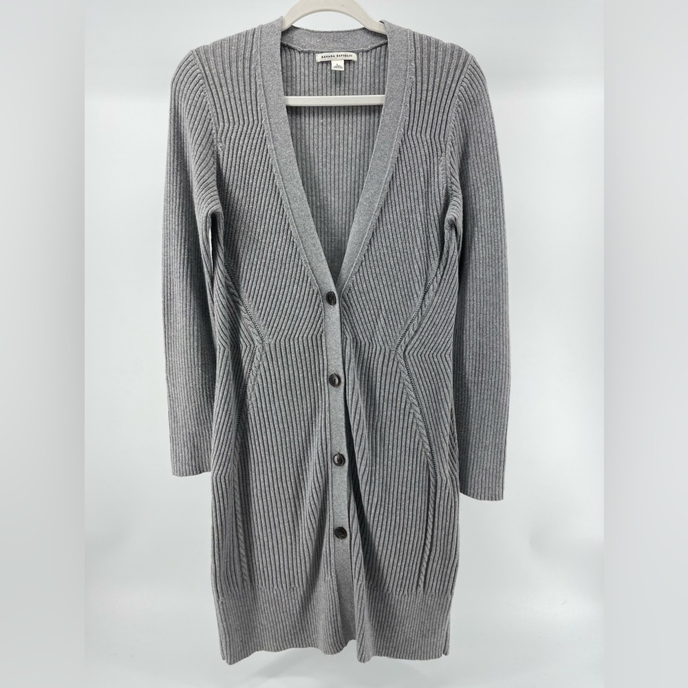 Banana Republic Cotton/Wool Blend Longline Cardigan in Grey, Women's Large